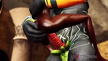 Reproduzir Antigo Egito. anubis brinca com uma garota negra gostosa no templo
