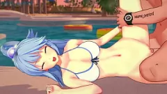 play 3D аниме-богиня Аква делает минет в бикини и развлечение раком